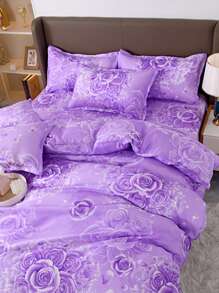 3pcs/Set Floral Duvet - Bedding Set (1 Duvet Cover + 2 Pillowcases, No Inner Core), Machine Washable, Breathable Floral Pattern, Four Seasons Comfort, Zipper Closure, Printed Polyester Fabric, Suitable For Bedroom Bedding
