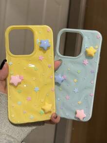 2 件不对称褶皱陨石设计糖果色五角星图案手机壳适用于 16/16 Pro Max、 15 XR/7/8、 15 Pro Max/12 Pro Max、 13/14 Pro Max、 11/12/13/14、P11/P12 防震创意保护套 - 黃色 - 查看 2