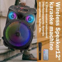 12-Inch Speaker, Boom Wireless Speaker, Boombox Wireless 5.0 Speaker Subwoofer, Car Wireless Speaker, Multi-Functional Portable Wireless Speaker For Outdoor Travel, Suitable For Both Indoor And Outdoor Use, Hands-Free Call, 10-Meter Wide Range Connection, Suitable For Connecting Mobile Phones/Tablets, Portable Lrope, Wireless Portable Speaker, TWS Pairing System Supports Large Storage Space For TF Card /AUX/ USB Flash Drive, With RGB Breathing/Flowing Lighting Effects, Suitable For Christmas And Birthday Party Gifts - 黑色 - 查看 4