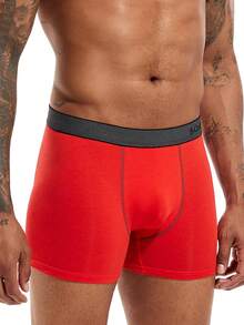 4pcs Men's Red Briefs, Non-Curling Leg Hem, Elastic Waistband, Mid-Rise Underwear Shorts - Red - View 11