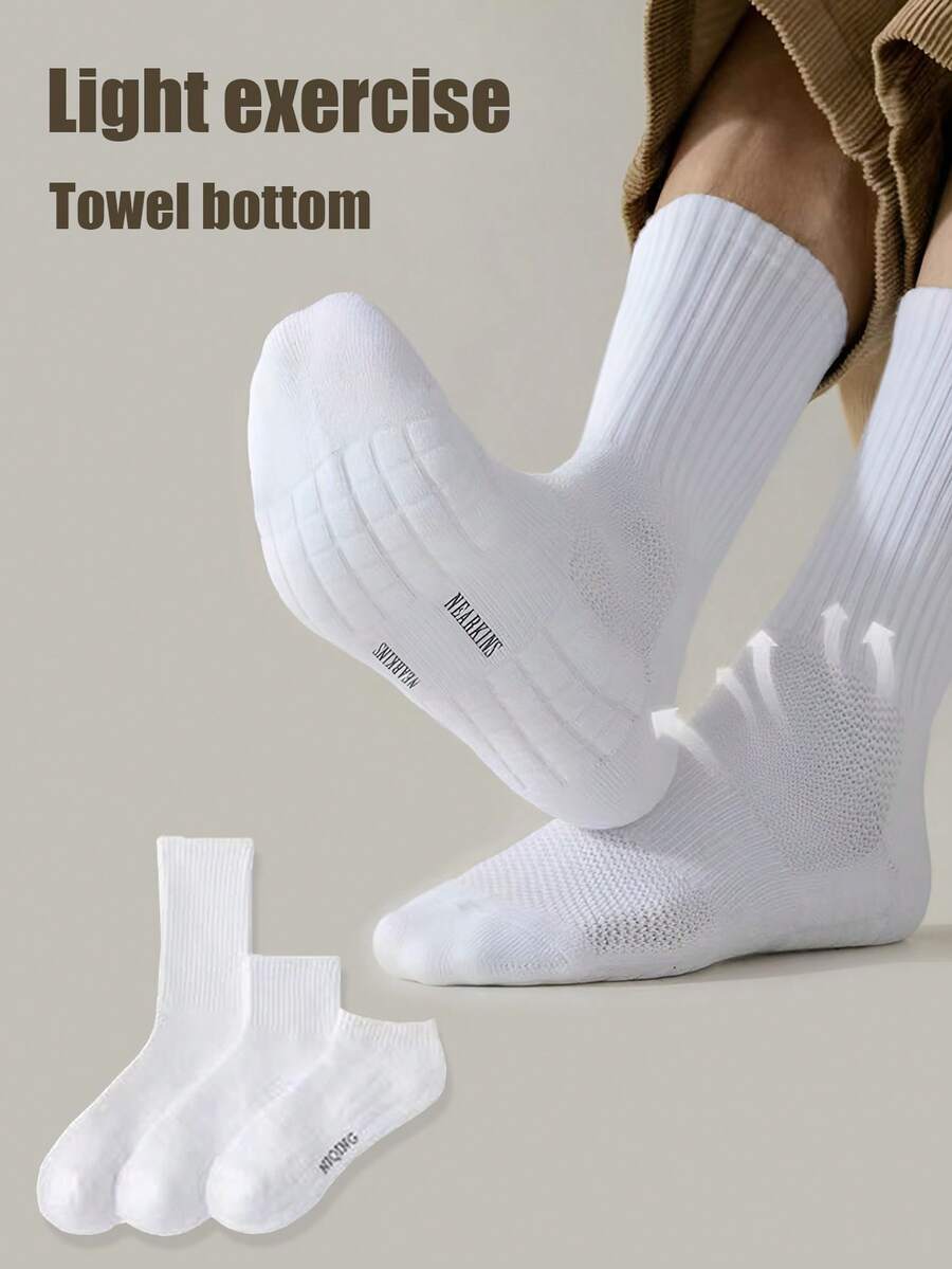 1 Đôi tất cao cổ mùa đông chống mùi bằng cotton cho nam có lớp lót nhung, tất thể thao bóng rổ dày, màu trắng