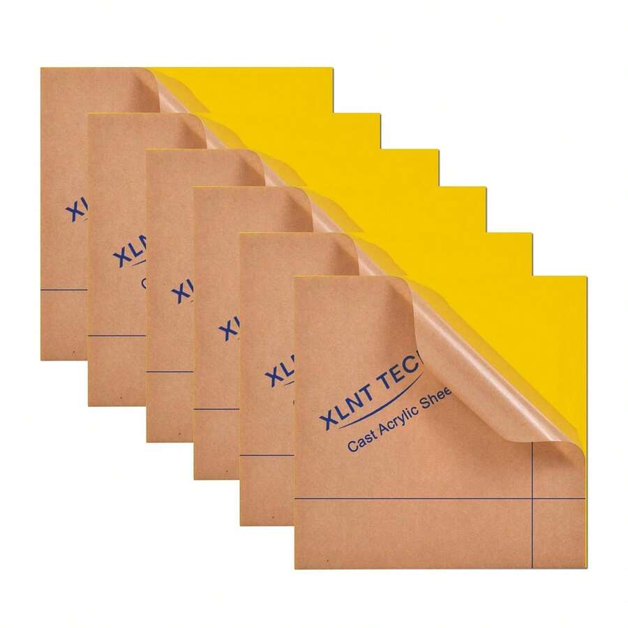 6 PCS Yellow Cast Acrylic Opaque (No-Transparent) Plastic Sheet 8 X 8 Inch (.118" Thick), For Signs, DIY Projects. - Yellow - View 1