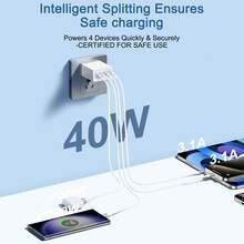 2A2C USB C 插头快速充电，40W 4 端口多 USB 充电器插头美国双端口 PD 电源适配器 +QC 壁式插头多端口电源 Type C 充电插头适用于多人充电、多设备充电、家庭充电需求和办公桌手机充电器多端口快速充电 - 美規A型插(110-127V) - 查看 5