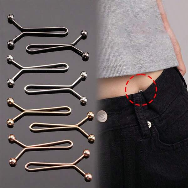 U-Shape Cinch Waist Clip, Detachable & Reusable, No Sew No Punch Design, Metal Waistband Clasp, Invisible Waistband Extender, Pants Leg Anti-Drag Clips, Suitable For Jeans & Trousers