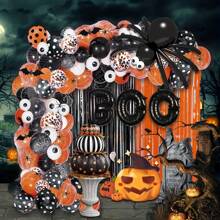 98pcs Halloween Balloon Garland Arch Kit, With Spider Balloons, Black Orange Confetti Balloons, Long DIY Shaped Balloons, Polka Dot Balloons, BOO Aluminum Foil Pattern Balloons, Suitable For Halloween Themed Parties, Birthday Parties, Camera Background Decoration Home Decor Halloween Decor Fall Decor Room Decor