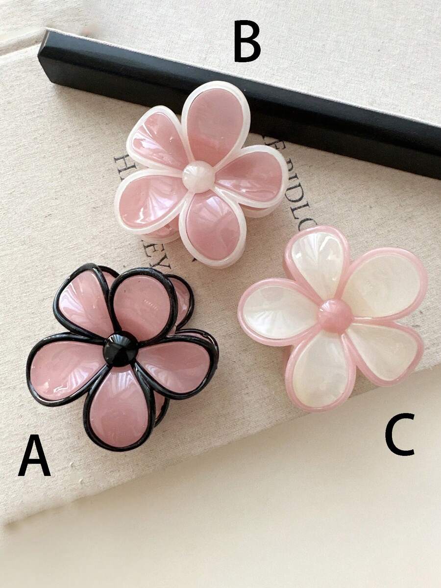 Bộ 3 kẹp tóc thời trang đường phố thanh lịch họa tiết hoa phối màu dành cho nữ, cỡ trung bình 8.5cm/3.35in, màu hồng/be, thích hợp cho sử dụng hàng ngày, trang điểm, tắm, đi làm, du lịch, đi học, dự tiệc, làm quà tặng, phụ kiện tóc làm đẹp, kẹp tóc dễ thương, họa tiết hoa mùa thu đông hè - Nhiều màu - Xem 1