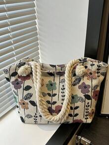 时尚撞色花朵印花可爱单肩包，适合逛街、钱包、购物、年轻女性、大学生、新人、白领。非常适合办公室、大学、工作、商务、通勤、户外活动、旅行和郊游 - 彩色 - 查看 3