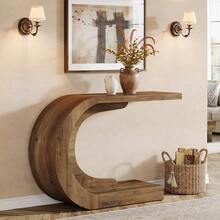 Tribesigns Wood C-Shaped Console Table For Entryway, 43.3" Modern Hallway Entryway Table For Living Room, Entrance, Foyer, Easy Assembly, Brown - 棕色 - 查看 3