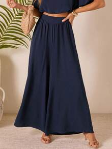 Pleated Swing Wide Leg Casual Loose Solid Color Pants
