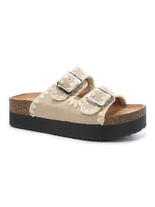 Revreal Boho-Chic Platform Sandals With Contrast Stitching – Laidback With An EdgePreppyCollegeBohemianResortFashionBeachCasualOutdoorCutePearlSummer - Beige - View 2