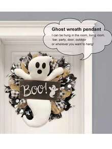 1pc Halloween Ghost Flower Wreath Cute Boo Sound Ghost Flower Wreath Festival Door And Window Scene Decoration Prop Home Decor Halloween Decor Room Decor