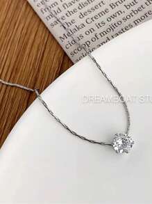 1 pieza Collar colgante elegante y de moda para mujer, collar tipo gargantilla de acero inoxidable con circonita cúbica, adecuado para uso diario, citas, fiestas, gran idea de regalo para el cumpleaños de la novia
