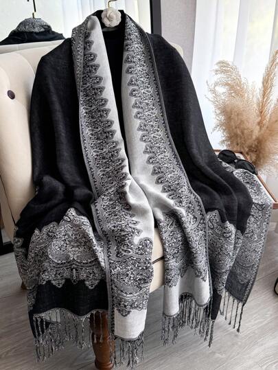 1 pezzo Pashmina scialle bicolore, sciarpe jacquard con motivo paisley, copricostume da spiaggia, sarong, sensazione di cachemire, morbido e setoso, reversibile, con frange, adatto per vita quotidiana, abiti da sera, viaggi, ufficio, matrimoni e regali