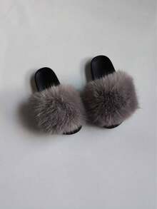 女士蓬松室内外拖鞋，优雅仙女风格，防滑防臭，适合所有季节 - 灰色 - 查看 1