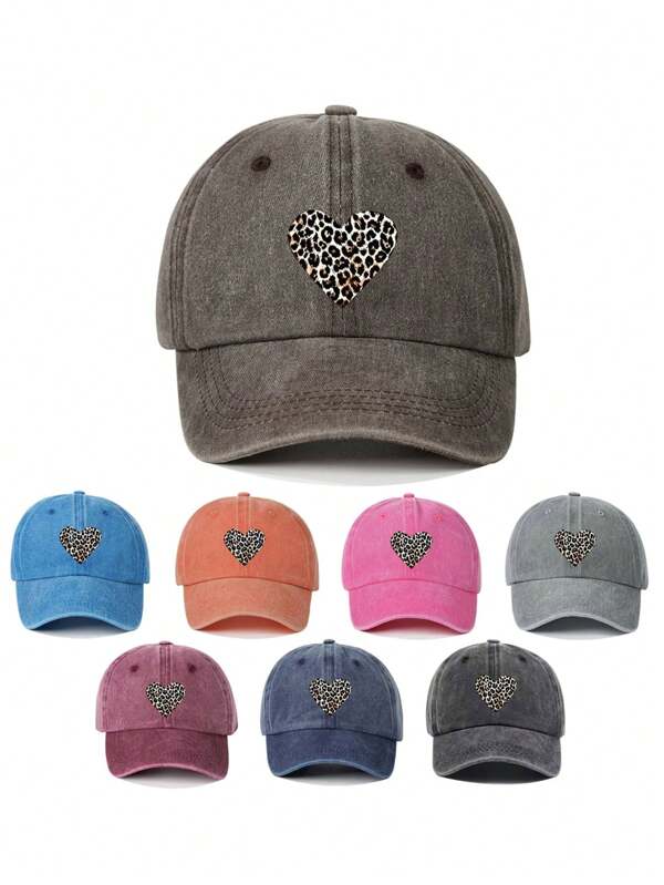 1pc Unisex Retro Leopard Print Heart-Shaped Baseball Cap - Adjustable Snapback, Suitable For Daily Use, Outdoor Travel, Hiking, Beach, Cycling, Vintage Hip-Hop Style Summer Outdoor Hat, Outfit, Camping, Music Festivals
