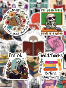 50pcs Skull Reading Stickers, Personalized And Creative, Suitable For DIY Cell Phone Cases, Guitars, Laptops, Mugs, Luggage, Skateboards, Waterproof Decoration Stickers School Supplies, Back To School