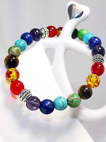 1 pieza Pulsera de curación de energía de Chakra, pulsera de cuentas de equilibrio de yoga con turquesa volcánica, regalo de joyería para fiesta