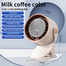 1pc 1200mAh New Desktop High-Speed Fan, Fashionable USB Multi-Function Smart Display Home Wall-Mounted High Airflow Small Fan - Clip Type-milky Apricot - View 12