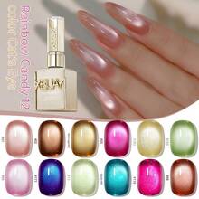 XEIJAYI XEJAYI 15ml 彩虹糖果猫眼凝胶指甲油，UV LED 浸泡式指甲凝胶，半永久，DIY 沙龙级美甲凝胶，适合春夏美甲 - 粉色 - 查看 3