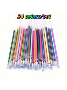 Juego de 24 piezas de recambios de bolígrafos de gel con brillo - Estuche de recambios de tinta de colores múltiples, adecuados para arte, manualidades y escritura - Juego de recambios de bolígrafos de tinta neutra, suministros de escritura | Exhibición organizada | Plástico duradero