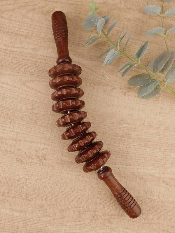 1pc 9-Roller Full Body Massage Tool, Curved Wooden Handheld Trigger Point Massage Stick For Fascia, Adipose, Muscle And Abdomen, Body Therapy Massager, Muscle & Abdomen Relief