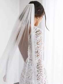 1pc White Shiny Chiffon Single Layer Blusher Veil, Suitable For Bridal Veil With Metal Comb, Women Headpiece For Easter