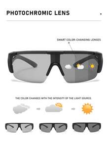 1 Pair Plus Size Men's Solid Color Sporty Clip-On Windproof Photochromic Unisex Fashion Glasses, Versatile For Daily Use Back To School Fashionable Preppy School Look