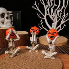 3pcs Pumpkin Head Skull Figurine Decoration Home Halloween Horror Doll Decoration Scene Props Party Supplies Home Decor Room Decor Halloween Decor