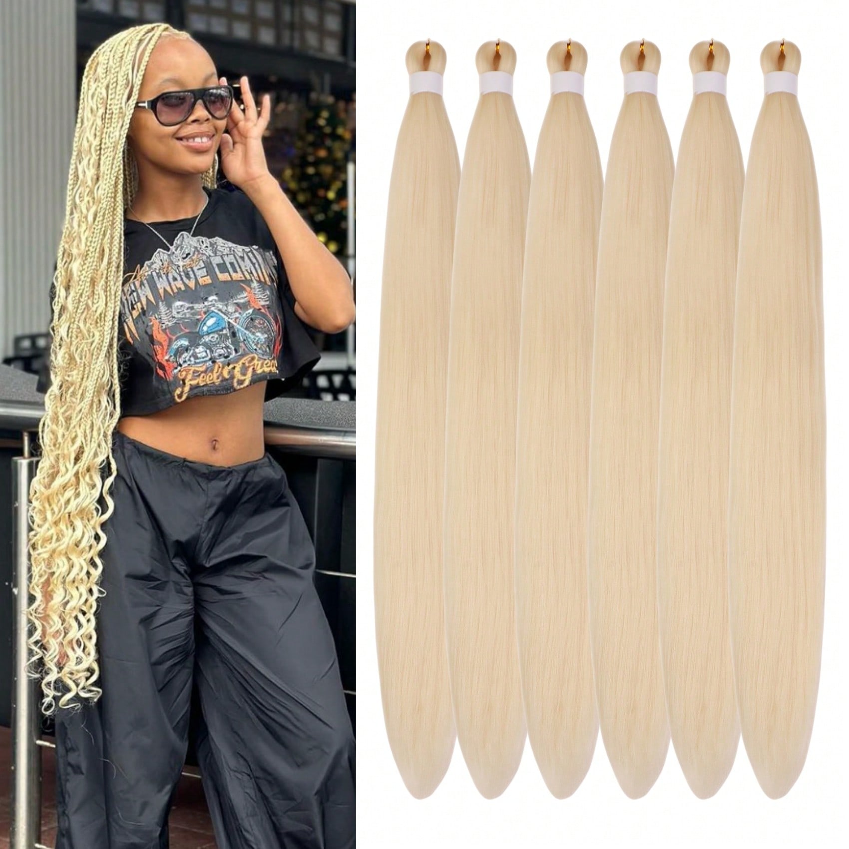 Paquetes de pelo para trenzar negro pre estirado de Kanekalon para trenzas de caja sin nudos, extensiones de cabello sintético largo y recto para tre