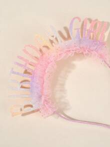 1 件米色薄纱生日快乐头带，烫印生日派对服装头饰，带闪光星星装饰，新年快乐派对用品，摄影道具头饰 - 粉紅色 - 查看 5