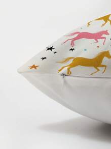 1 pièce Housse de coussin décoratif imprimé avec un cheval de bande dessinée minimaliste mode, sans rembourrage. Convient pour le canapé et le salon