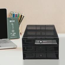 OUKANING Schreibtisch Organizer Dreifach-Schreibtisch-Ordnerhalter 3 Fächer für Dokumente Mesh Schreibtisch Zubehör Ablage Zeitschriftenhalter für Bürobedarf 35.5 * 25.5 * 17cm (Schwarz) - Schwarz - Übersicht 3