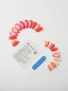 24 piezas de parches de uñas con forma ovalada, pegatinas de uñas con temática de colores de verano para vacaciones, estilo de verano único y relajado que incluye 1 pieza de gel de gelatina y 1 pieza de lima de uñas Uñas postizas