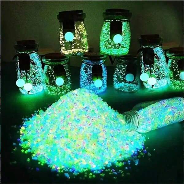 1000/3000 piezas por bolsa, arena luminosa de resina, adecuada para decoración de fiestas, manualidades DIY, ceremonias de graduación, bodas, botellas de playa, relleno de jarrones - Adornos luminosos coloridos creativos, arena luminosa en arena de jardín, decoración de mini mundo de hadas, piedras luminosas artificiales para acuarios, piedras decorativas para macetas de plantas, plantas suculentas, decoración DIY