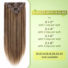 8pcs Straight Clip In Hair Extensions Human Hair Per Set With 18Clips Double Weft Brazilian Virgin Human Hair Natural Black Color For Women (22 Inch, Straight Hair) - Màu dương cầm - Xem 6