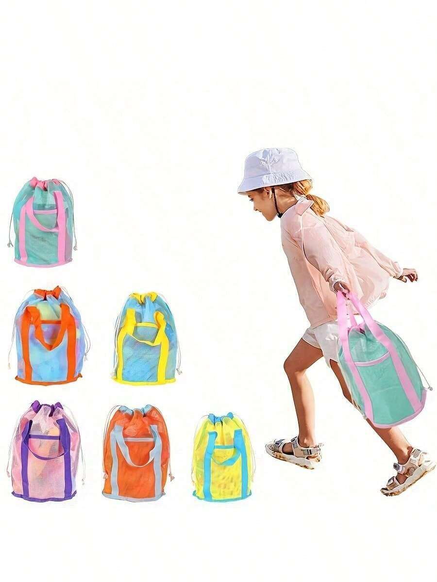 1pc Large Beach Toys Mesh Bag,Adjustable Shoulder Strap, Drawstring, Collect Seashells, Creative Digging Sand Shell Bag& Beach Toys Bag,Garden Toys,Shell Toy,Toy Bag