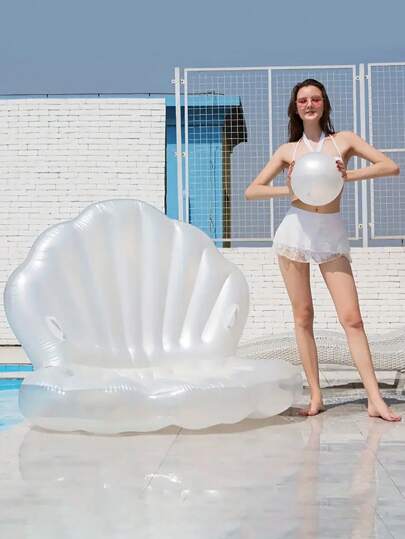 1pc Adult Inflatable Pearl Clam Shell Handle Beach Float Sofa Bed, Christmas
