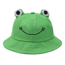 1pc/2pcs Cartoon Frog Printed Bucket Hat, Couple/Parent-Child Hats, Summer Caps - Green - View 2
