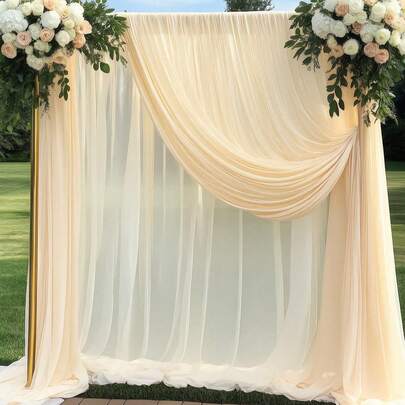 1/2/4 片米色优雅雪纺拱门透明面料、派对背景纱帘、婚礼派对装饰、奶油色背景布、新娘送礼会装饰、生日派对装饰背景装饰用品、婚礼用品、婚礼拱门面料、拍照亭背景装饰纱、情人节装饰、周年纪念、舞台装饰、婚礼礼物
