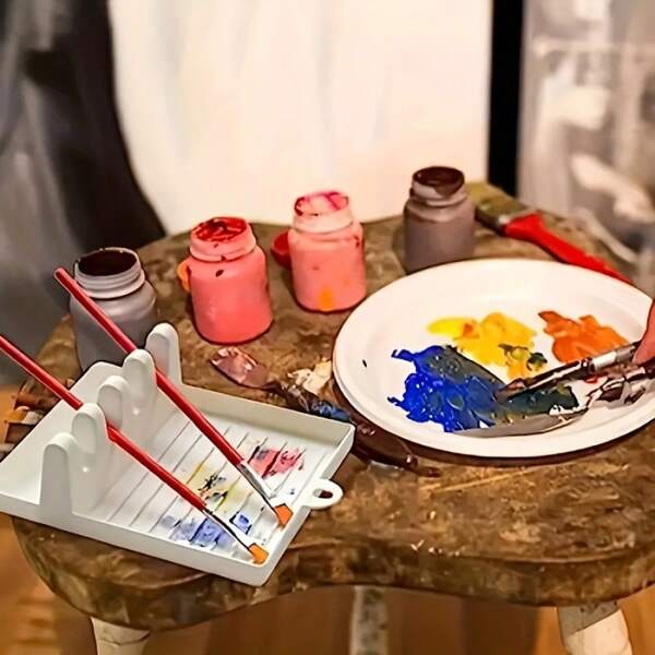 Baizhena 1 pezzo Vassoio portapennelli a 4 slot - Tavolozza per pittura ad acquerello, acrilico e olio, organizer per pennelli da artista