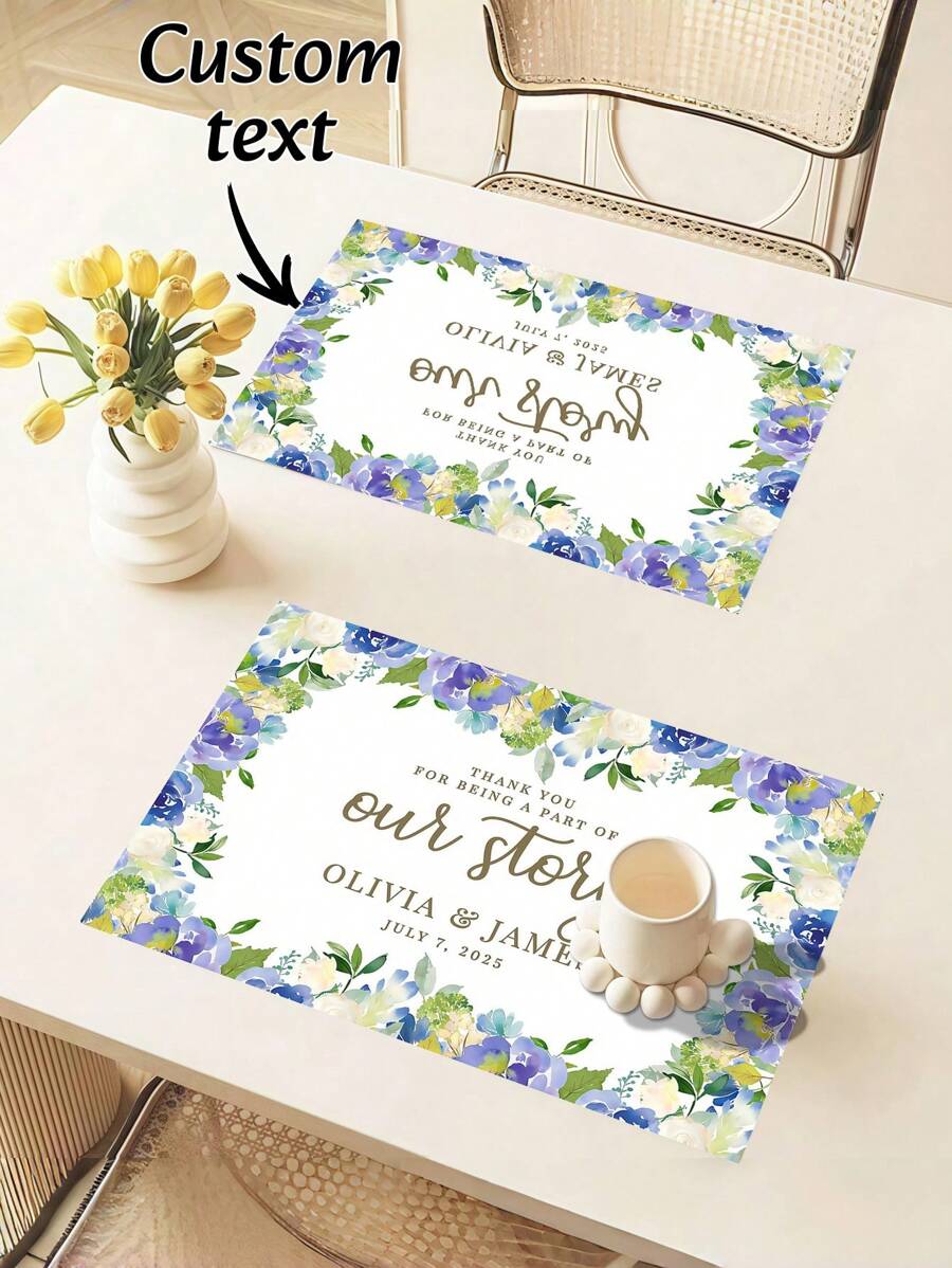 1PC Customizable Name Nordic-Style Tablecloth, Super Cute Pink Flower Pattern Tablecloth, Durable High-End Restaurant-Style Tablecloth, Can Be Given As A Gift For The Kitchen - Personalized Pink Flower Placemat - View 1