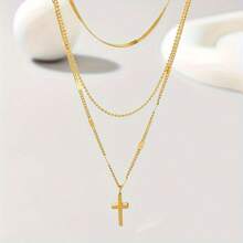 1 pieza Colgante de cruz multicapa de acero inoxidable chapado en oro de 18K, hipoalergénico y resistente a la decoloración, adecuado para uso diario, vacaciones, regalo de cumpleaños