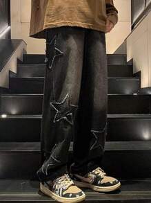 Mens Y2k Star Jeans High Waisted Hip Hop Streetwear Jeans Loose Baggy Embroidery Aesthetic Harajuku Denim Pants Menswear Trouser