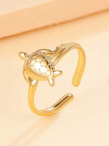1pc Bohemian Ocean Series Sea Turtle Openable Stainless Steel Ring, Casual Beach Resort Style Animal Ring, 18K Gold Plated No Fading Ring For Women, Holiday Wear