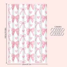 1/4pcs Pink Heart & Bow Bathroom Set, Includes Shower Curtain, Bath Mat, U-Shaped Toilet Lid Cover, Toilet Seat Cover, Fashionable Curtain/Shade, Waterproof, Machine Washable, No Drilling Required