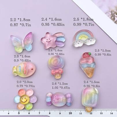 10 pièces Autocollants à dos plat de la série arc-en-ciel mixte pour le scrapbooking fait maison, les boucles d'oreilles, les accessoires cheveux, la création de bijoux, les décorations en résine