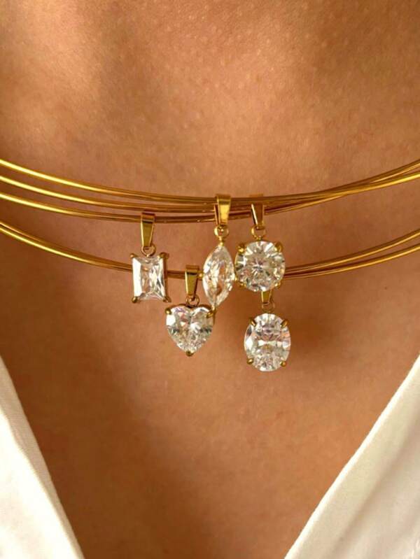 1pc Fashion Stainless Steel Heart, Square, Oval, Rhombus 4A Cubic Zirconia Necklace, Personalized Casual Daily Gift For Women