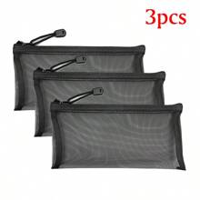 3 Pieces Clear Pencil Pouch Makeup Bags With Zipper Nylon Mesh Pen Pouch Pencil Case Stationery Storage Bag For School&Office Supplies Cosmetics Travel Accessories (Black, White, Grey), Back To School, School Supplies, Pencil Pouch, School Bag
