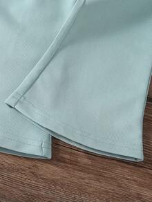 2pcs/Set Baby Girls Casual Floral Print Open Shoulder Long Sleeve Top & Flared Pants Set For Autumn/Winter - Green - View 5