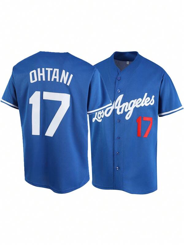 Atonmore Men's 17 Blue Baseball Jersey Casual Sports Shirt Button Embroidered Training Match Sports Shirt